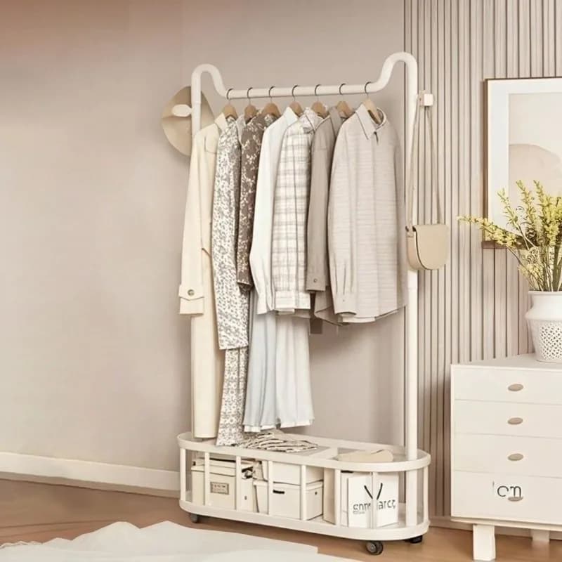 Stylish Cute Clothes Rack Storage Kawaii White Japandi Standing Clothes Rack Living Room Movel Colgadores De Ropa Room Furniture
