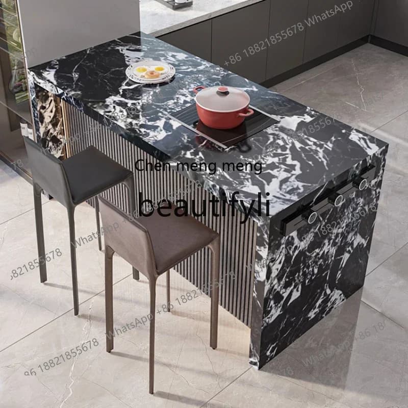 G Minimalist rock slab island dining table integrated center guide down table separate open kitchen bar table