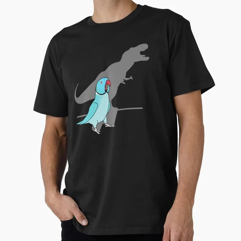 T-rex blue indian ringneck Funny Cockatiel Gift T-shirt Birds T-Rex Shadow Graphic Clothes All Size Tops Unisex Tee S-6XL