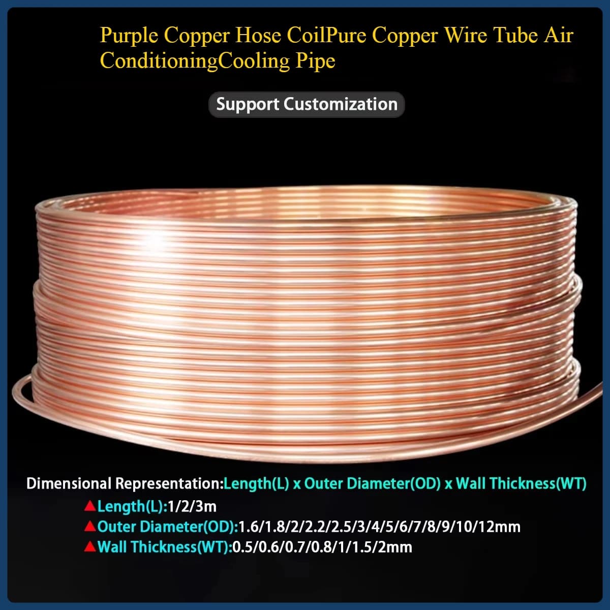 Purple Copper Hose Coil, 99.9% Pure Copper Wire Tube Air Conditioning Cooling Pipe, Outer Diameter 1.6mm1.8mm2mm2.5mm-10mm