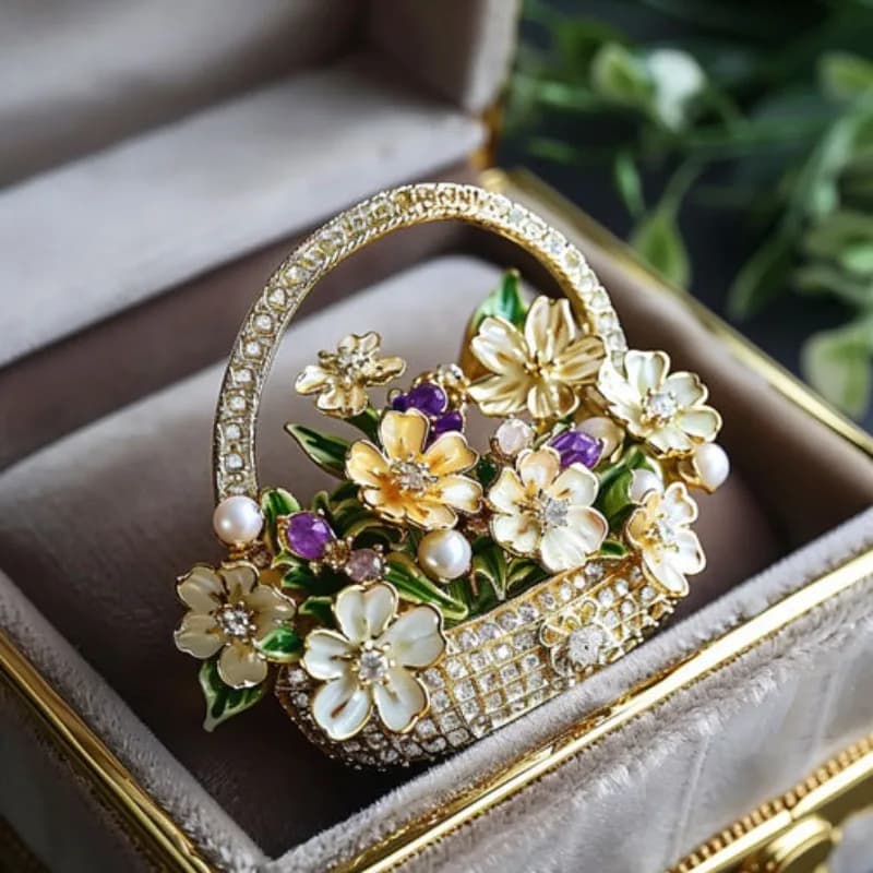 Fashionable high-end floral basket brooch: Light luxury original design niche and personalized women's corsage brooch