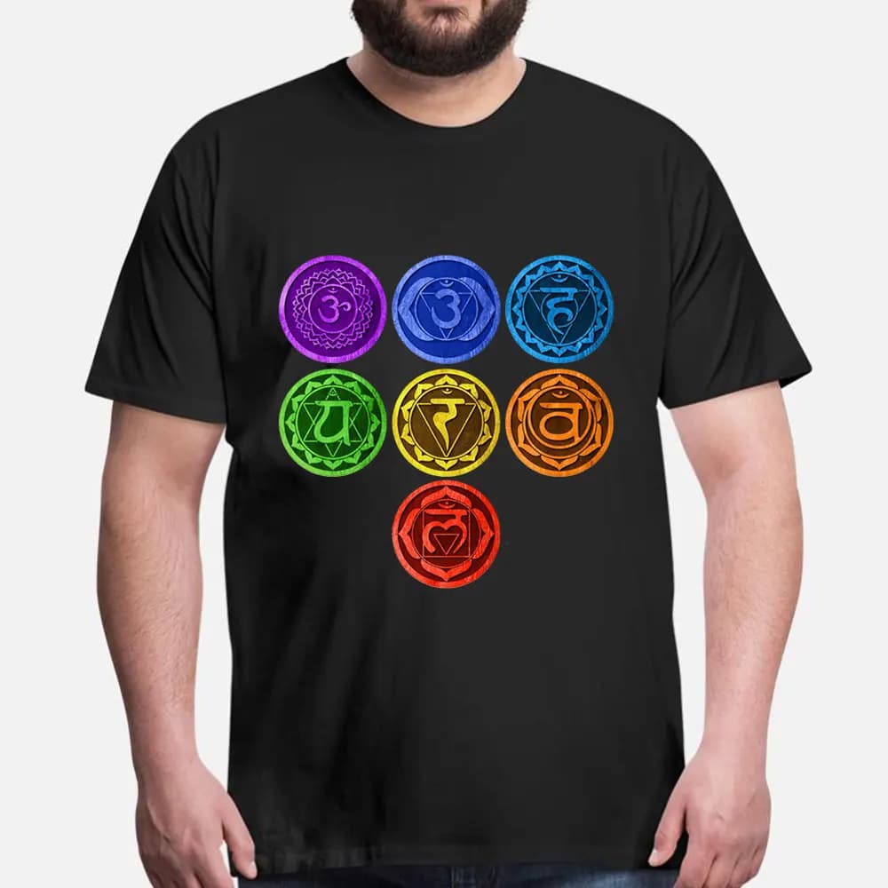 7 Chakras Yoga Sacred Geometry OM Namaste Kundalini Meditation Gift T-Shirt 100% cotton Short Sleeve Graphic clothes All size