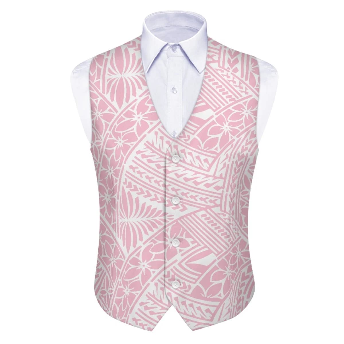 Custom Polynesian Tribal Pink Tapa Samoan Print Suit Vest for Men Luxury Wedding Prom Waistcoat for Tuxedo Groomsman  Clothing