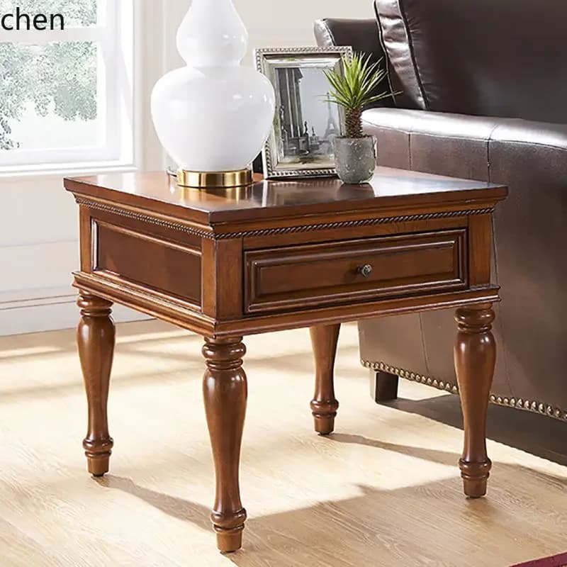 DSAsolid wood living room sofa small coffee table table apartment type square side cabinet telephone table