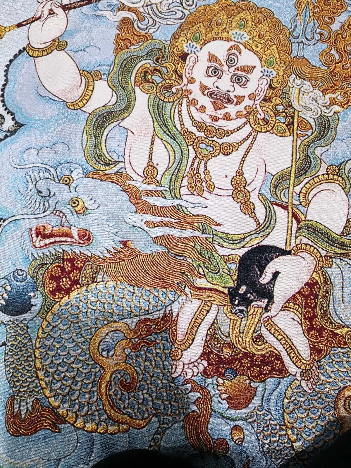 Tibet Tibetan Cloth Silk Buddhist Deity White Jambhala Thangka Mural Home Buddhist Hall Wall Decoration Hanging Paintings
