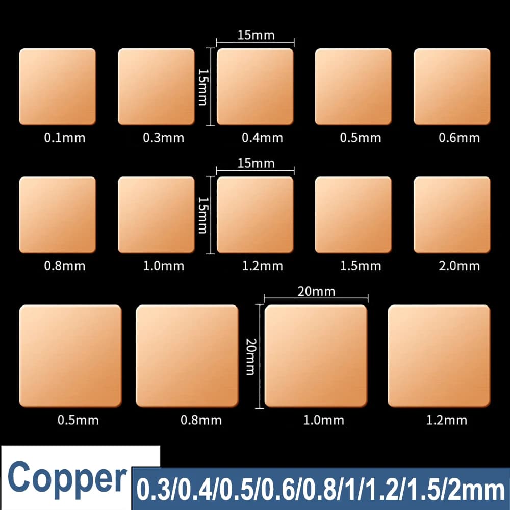Pure Copper Heat Sink Plate 15x15mm 20x20mm DIY Thermal Transfer Conduction Cooling Copper Sheet with Adhesive Backing