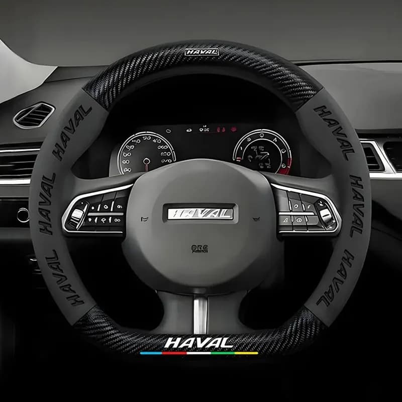 Car Steering Wheel Cover Leather Carbon Fiber Suede D O Shape Auto Accessories For Haval Jolion H6 M6 Dargo Raptor F7 H7 H9