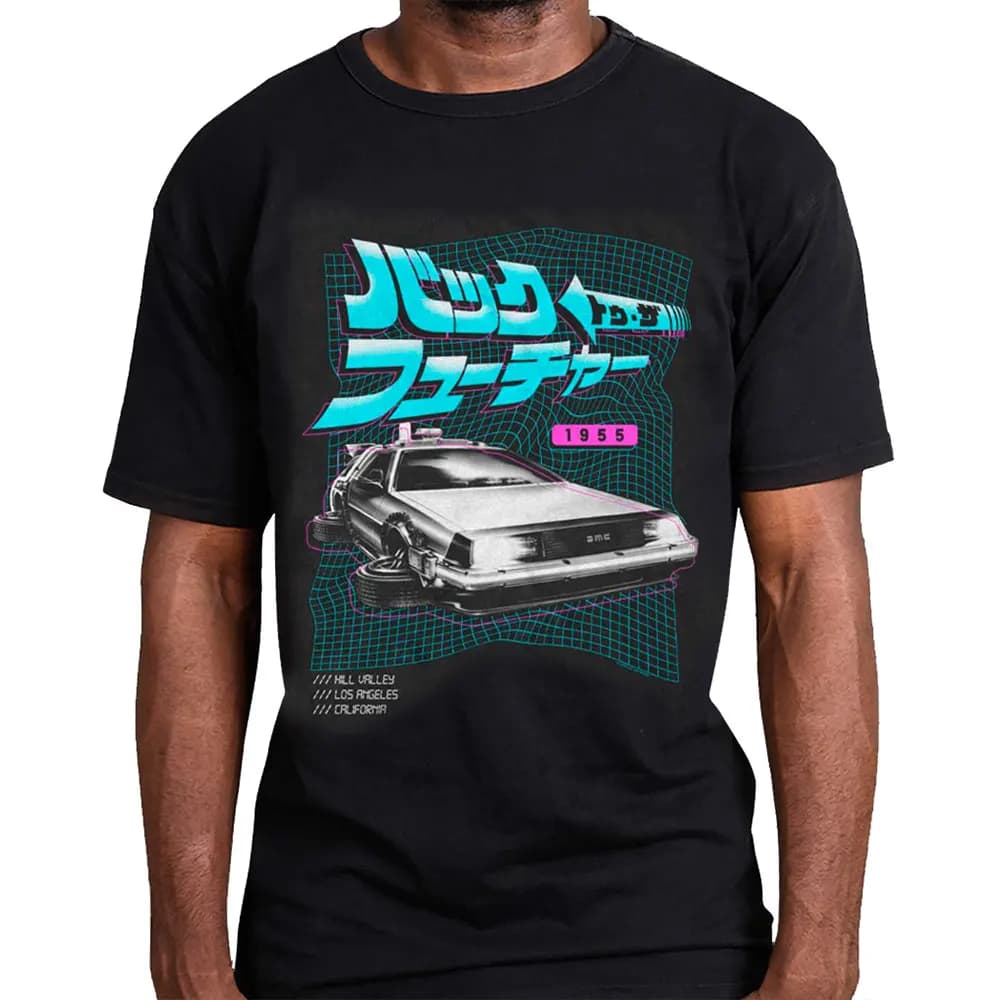 DeLorean & Japanese Logo Back To The Future Vintage Sic Fi Gift t shirt 80s movies Time Machine Graphic Clothes All size Tops