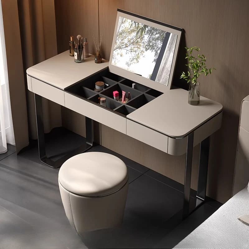 Seat Drawers Mirror Dressing Table French White Storage Cabinet Compact Dressing Table Wood Luxury Modern Bedroom Furniture