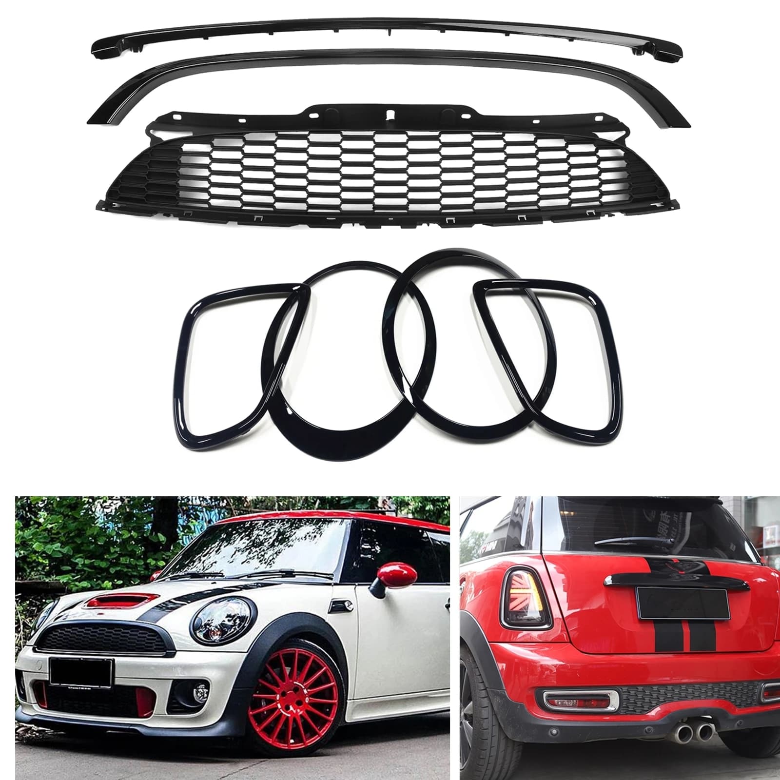 Front Grille Headlight Frame Rear Lamp Cover Bezel Grill Outline Trim For BMW MINI COOPER R55 R56 R57 R58 R59 2007-2015 JCW Only