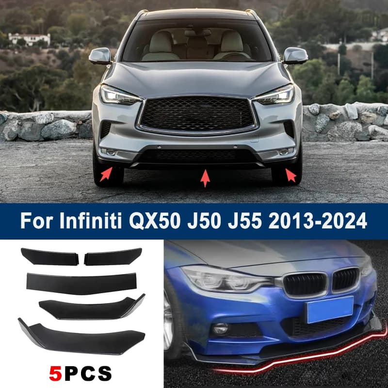 Adjustable 5Pcs Sectional Front Spoiler Lip For Infiniti QX50 J50 J55 2013-2024 Front Bumper Splitter Sport Body Kit