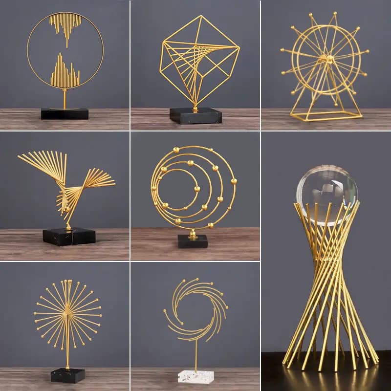 Home Decor Modern Light Luxury Living Room Decor Ornaments Wrought Iron Crystal Ball Abstract Model Crafts Desktop Ornaments