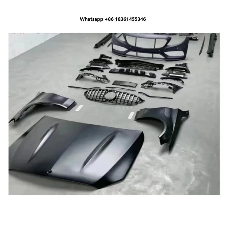 Car body accessories Whole Set Body Kit Front Bumper Grille for W205 2015-2021 to C63 Side Skirt Fender Rear Diffuser