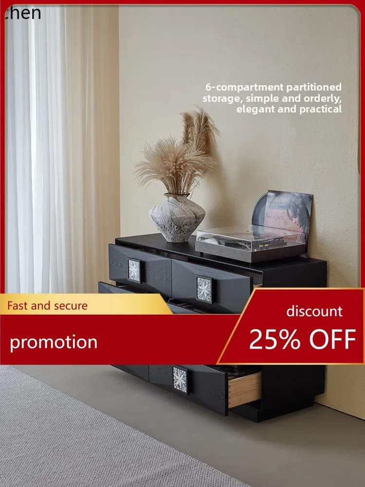 ZML Solid Wood Six-Drawer Cabinet Storage Side Cabinet Bedroom Bedside Living Room Storage Drawer Cabinet