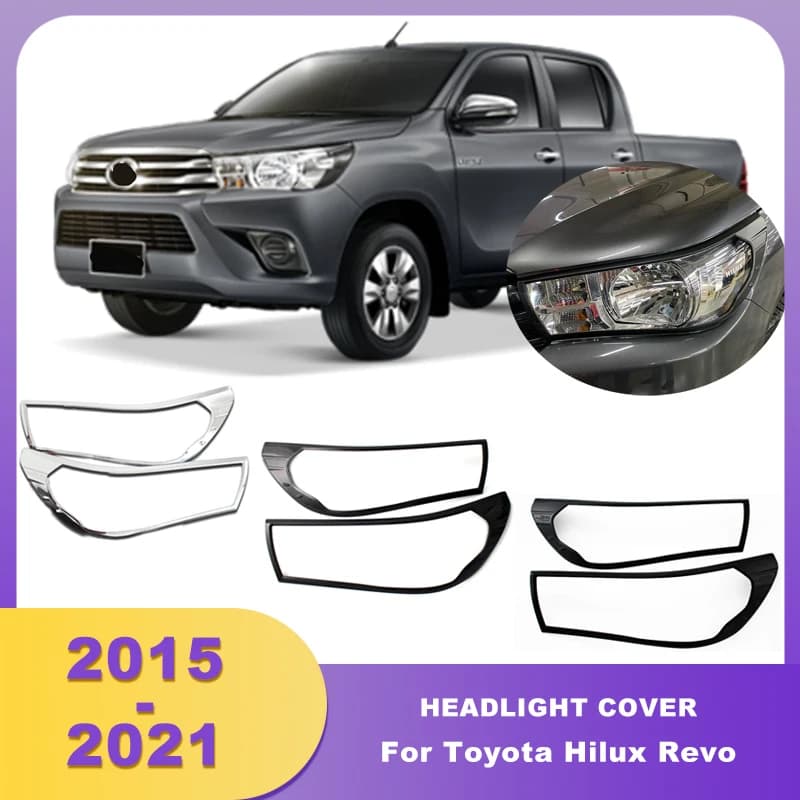 Black Chrome  Headlight Cover For Toyota Hilux Revo 2015 2016 2017 2018 2019 2020 2021Basic Version SR5 Car Accessories