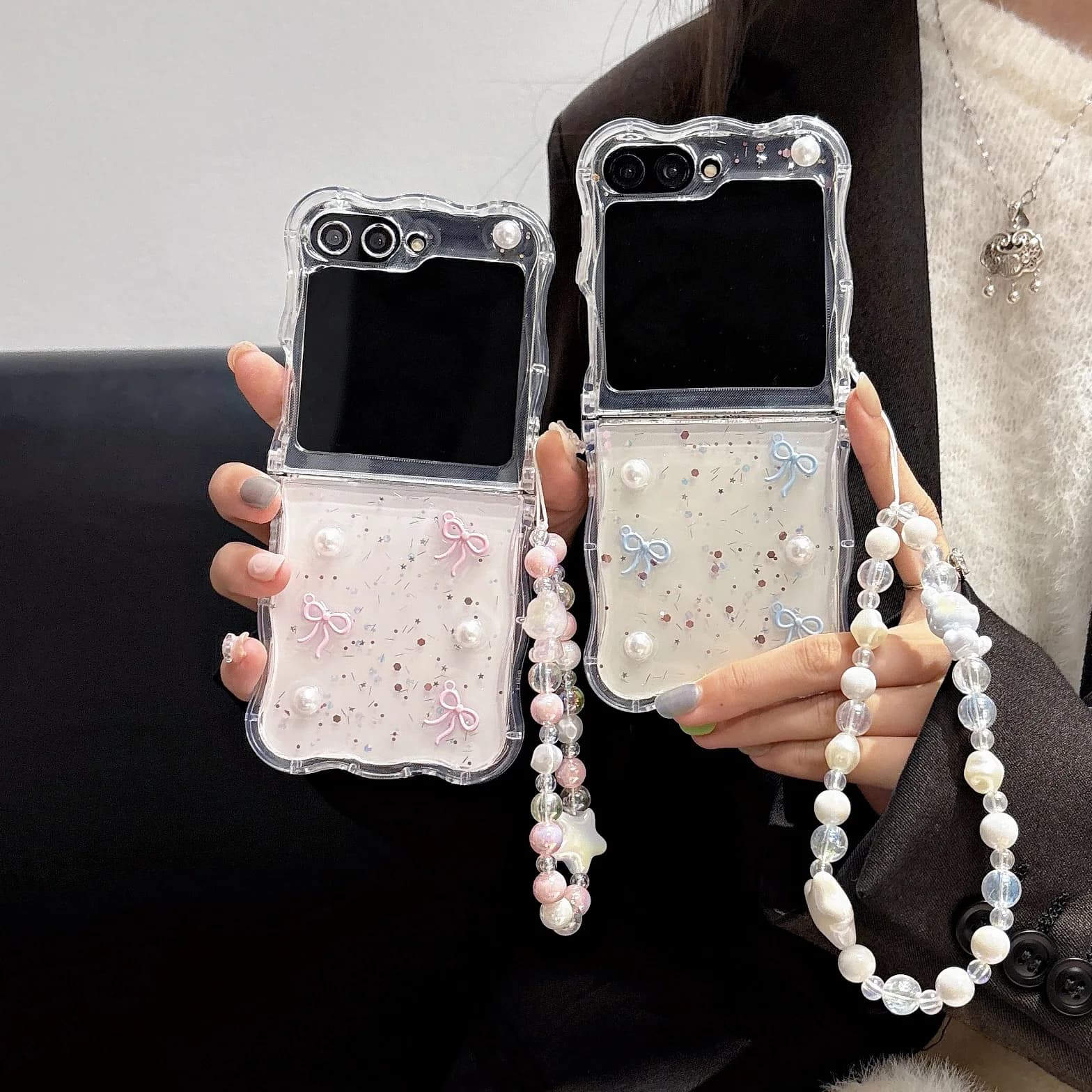 Creative 3D Butterfly Knot Pearl for Samsung Galaxy Z Flip 8 7 6 5 Protective Back Cover for ZFlip8 ZFlip6 ZFlip7 Case Shell