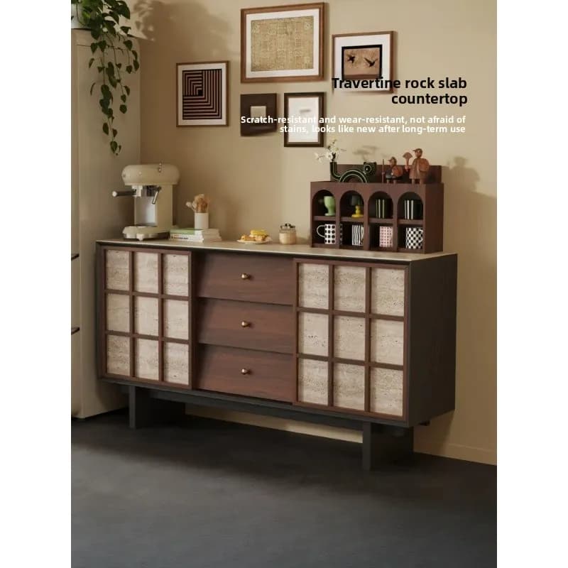 dining side cabinet, medieval wall storage bedside cabinet, French retro living room rock slab storage cabinet