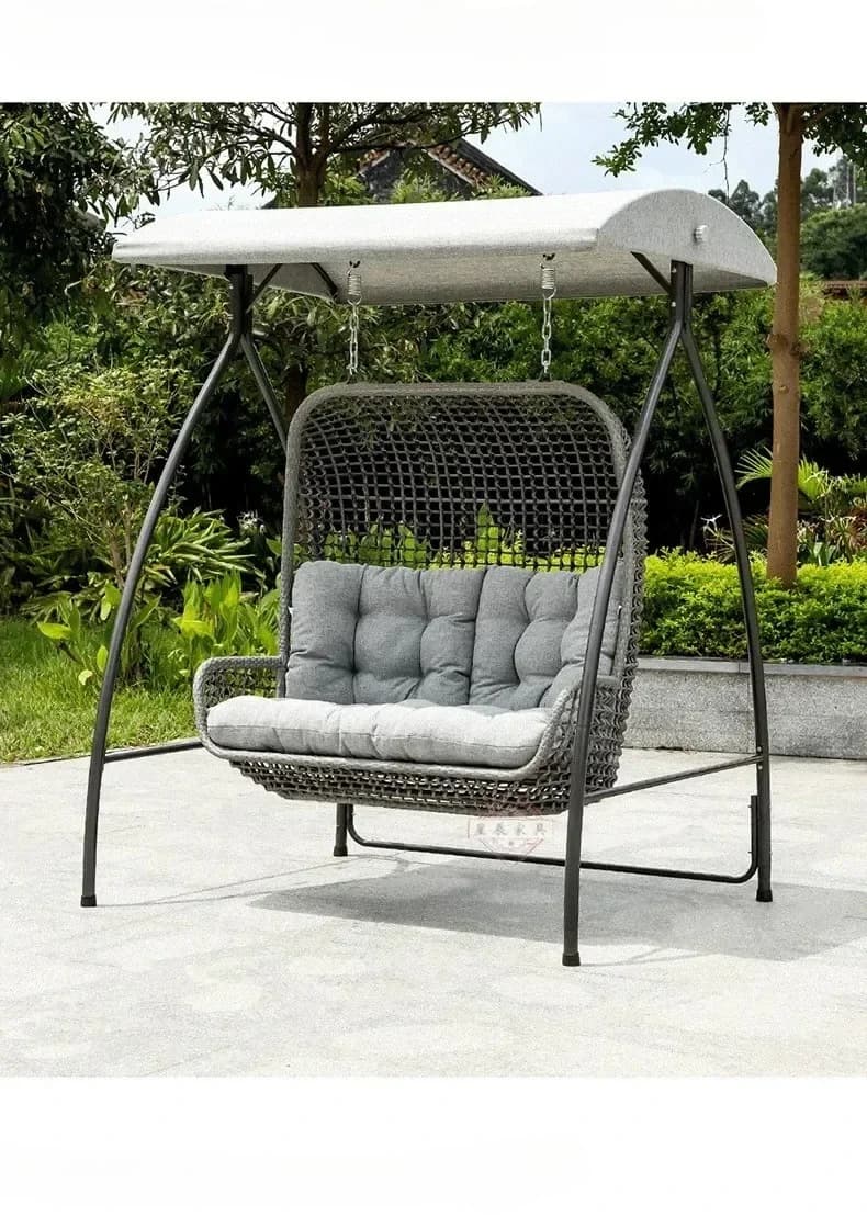 Outdoor Double Rattan Swing Chair For Courtyard Lazy Hanging Chair With Stand Garden Swinging Seat For Two People