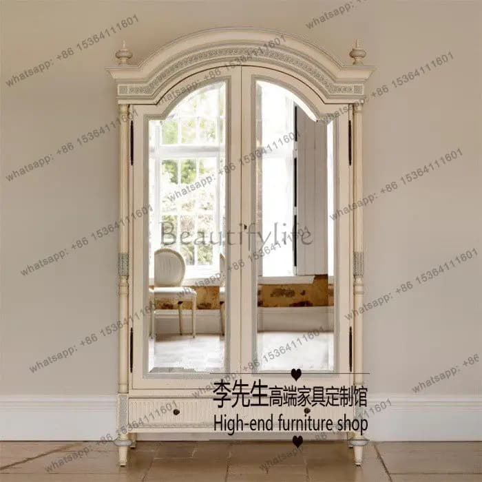 French carved retro glass double door large wardrobe pastoral bedroom wardrobe