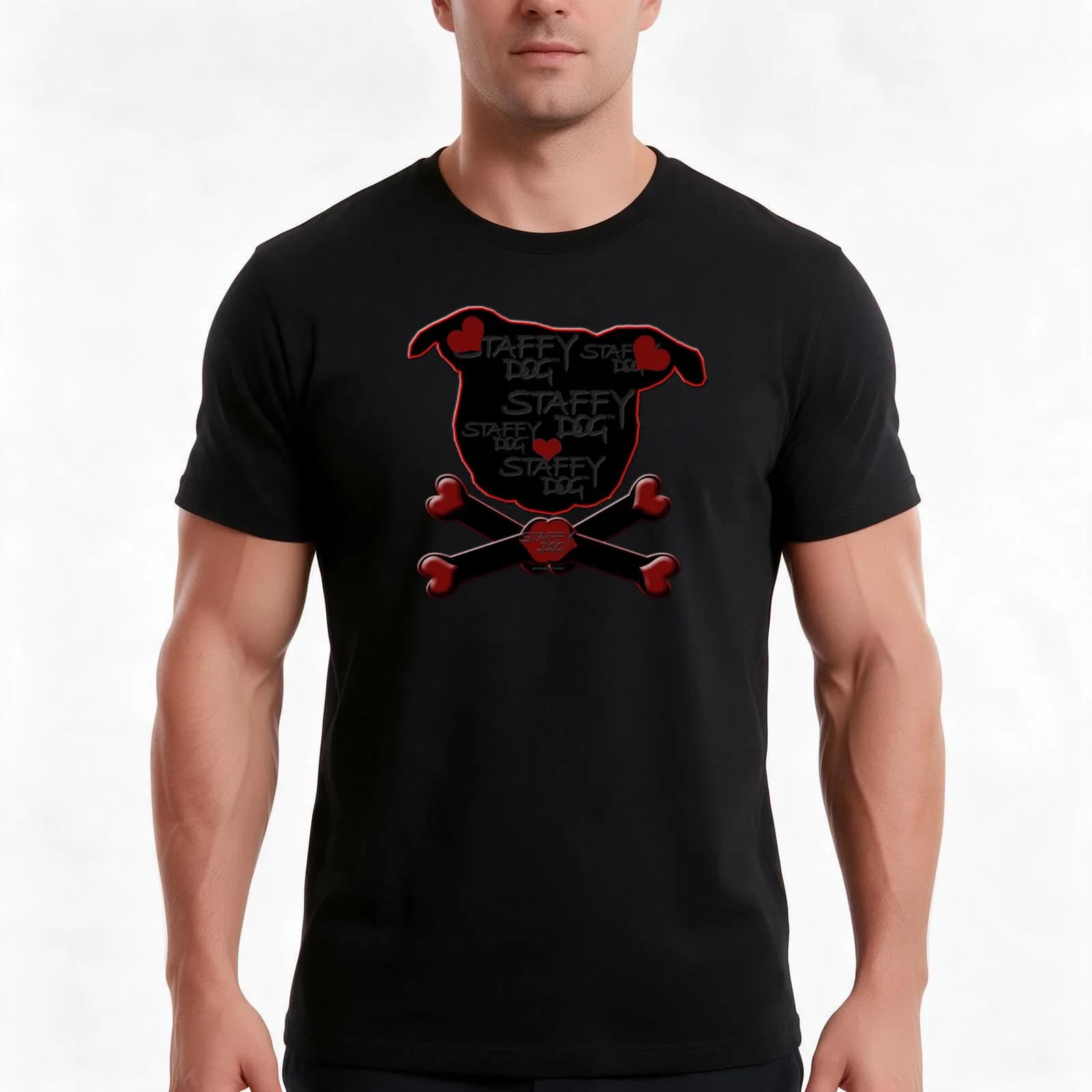 Staffy Dogs Head and Crossbones of Love and Protection T-Shirt, Summer Casual Cotton Tee, Oversized Streetwear Tops, 100% Cotton