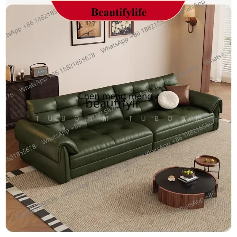 z183  Leather sofa living room light luxury oil wax leather retro Italian minimalist first layer cowhide