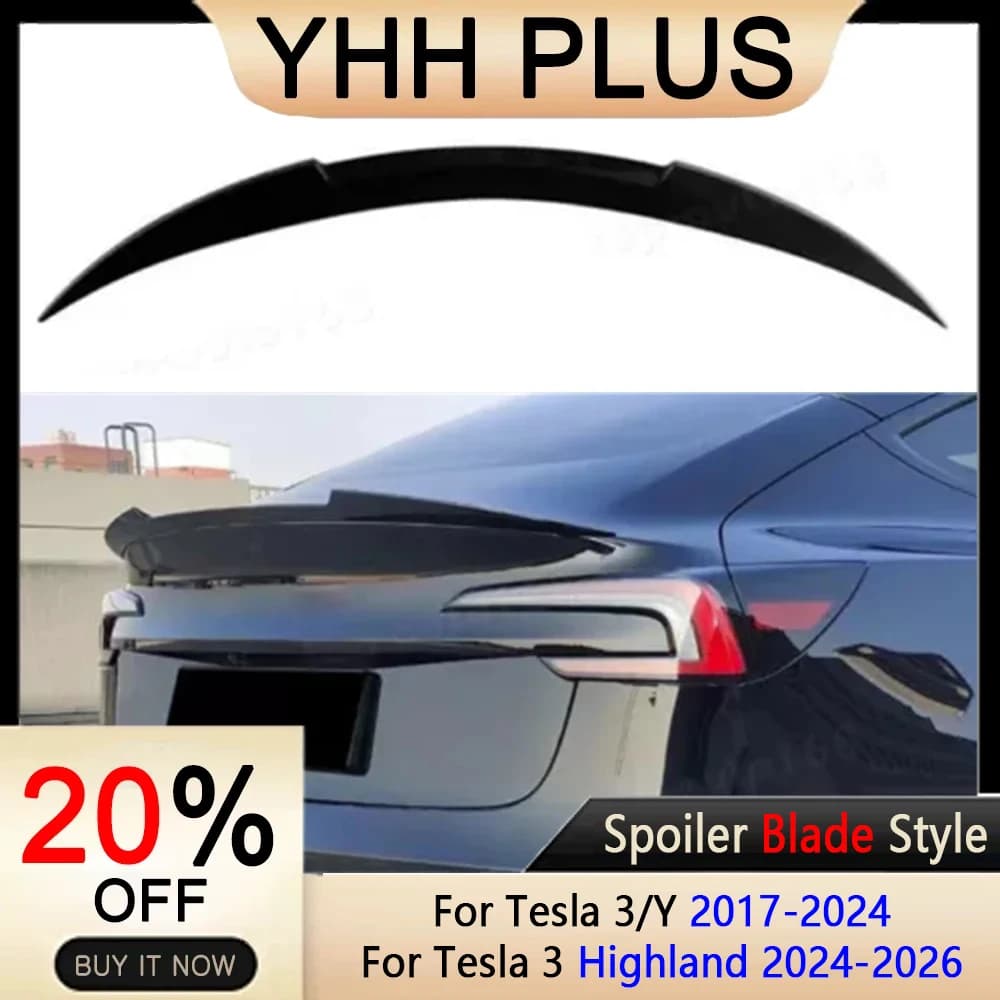 Model3 Highland 2025 Spoiler Rear Door Tail Trunk Wing ABS Carbon Fiber Look For Tesla Model 3/Y 2017-NOW Accessories Auto Parts