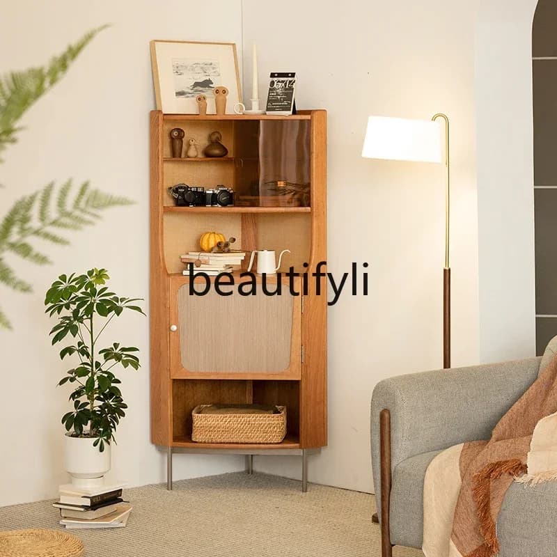 Retro solid wood corner rack floor corner cabinet corner cabinet