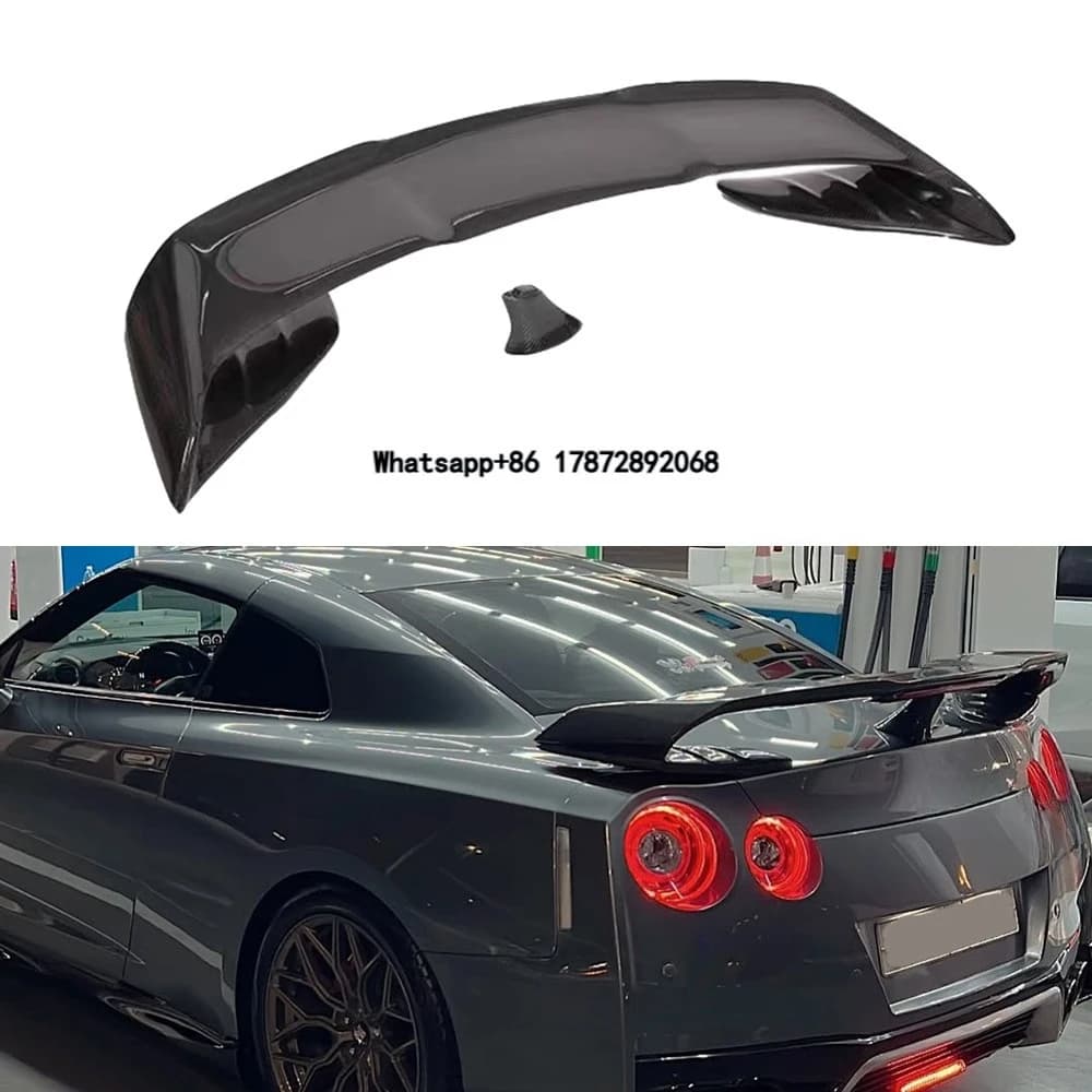 V Style Double Deck High Polished Carbon Fiber Rear Wing Spoiler for GTR R35 MY17