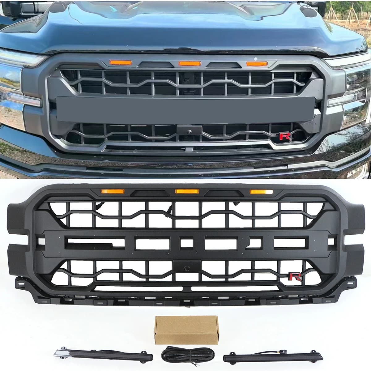 Front Radiator Grille With light Bar Fits For 2024-2025 Ford F150 Lariat king/Ranch/Platinum Racing Grill Modified
