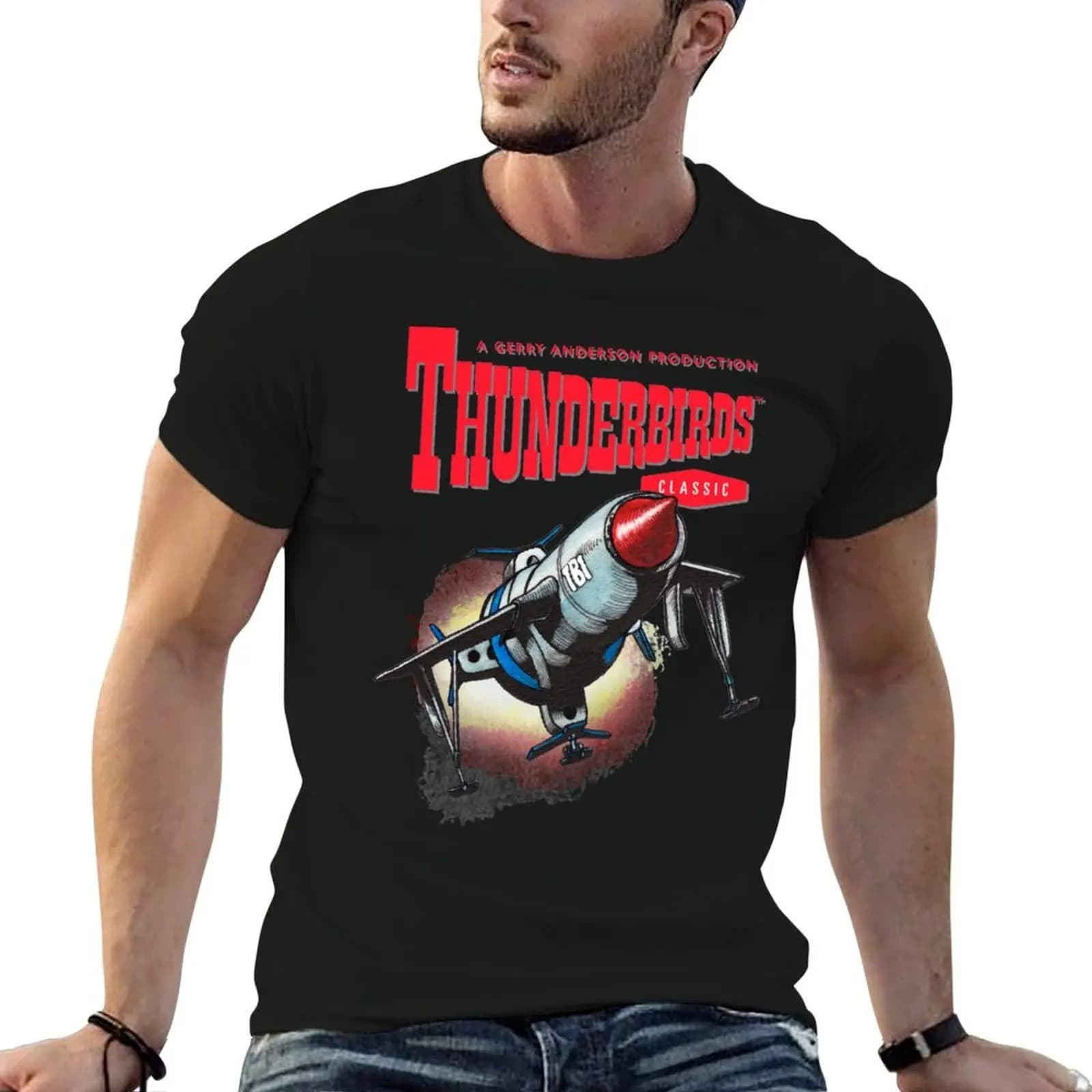 My second piece of Gerry Anderson Thunderbirds fan art. T-Shirt Short sleeve tee blacks men tshirt