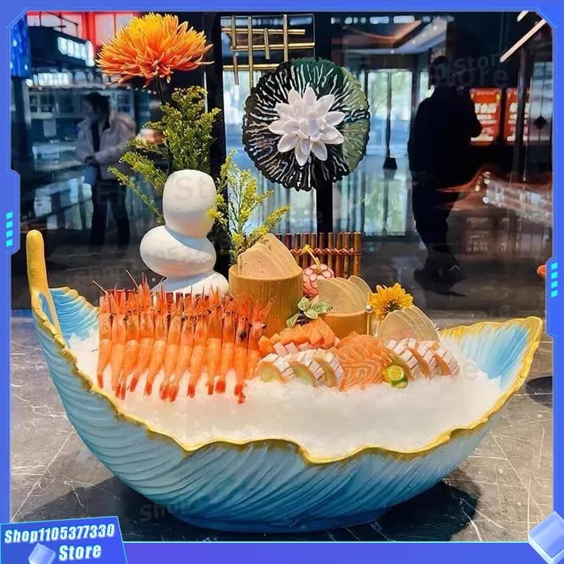 Creative Resin Seafood Sashimi Plate High End Salmon Serving Dish Ice Platter for Hot Pot Fat Beef Tableware Thorn Plate