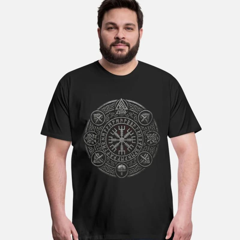 Viking Runes and Odin's Symbol 0414 Nordic Gift T-Shirt Viking Runes Norse Myths Graphic clothes All size tops S-6XL