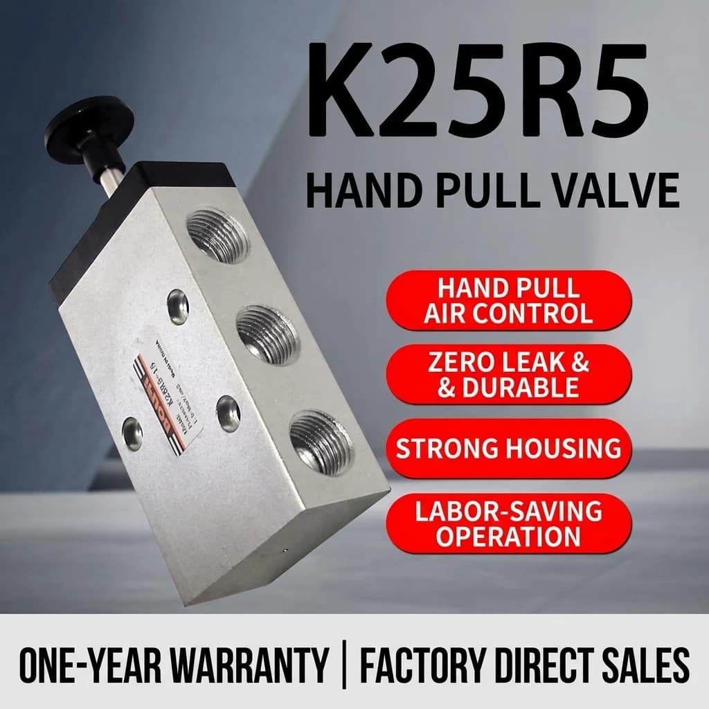 YGTITAN Pneumatic Hand Pull Valve K25R5 Series, 5/2 Way Air Control Switch, 1/4" 1/8" 3/8" 1/2" Port, Zero Leakage