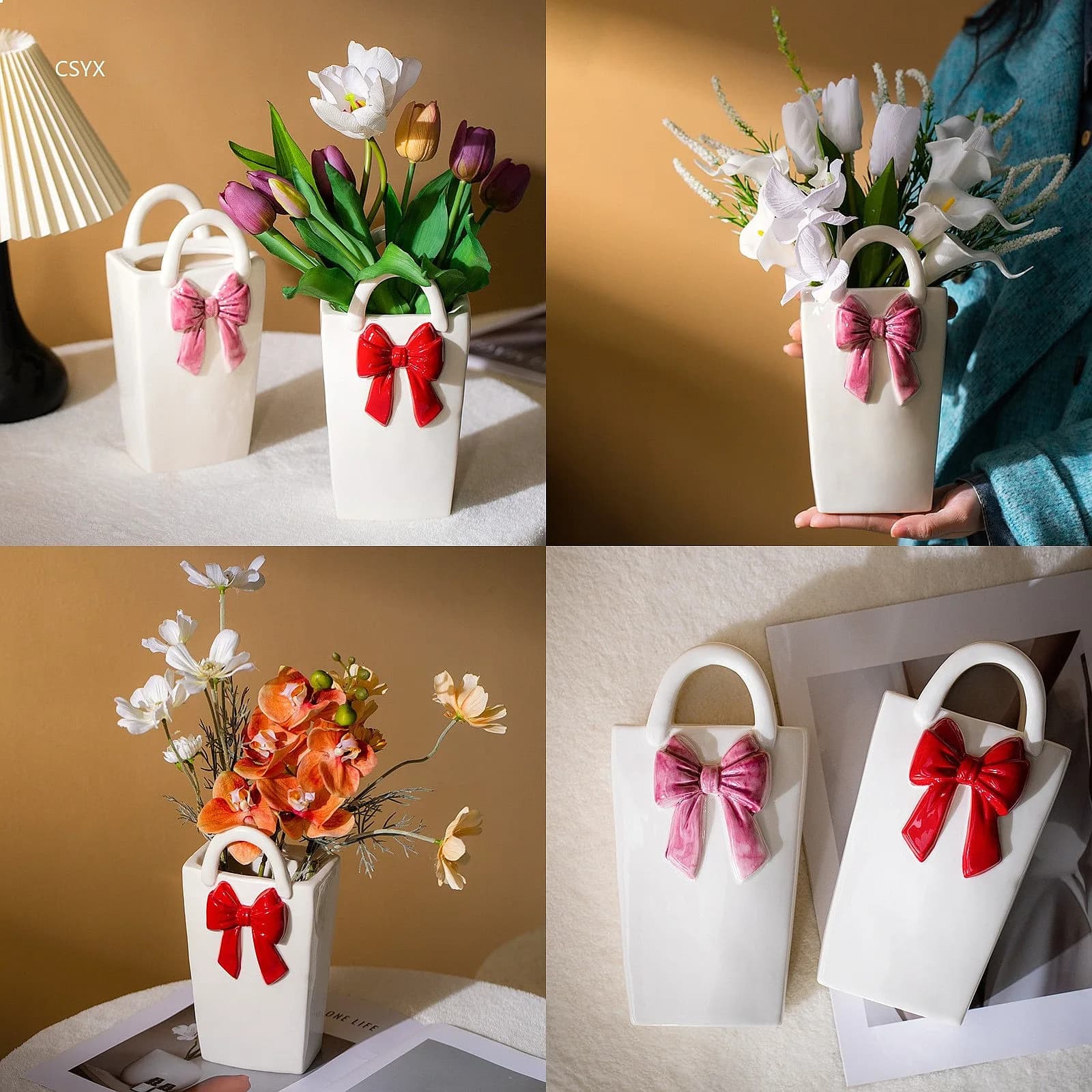 French Ceramic Vase Luxury Hand-Painted Bag Hydroponic Dried Flower Vase Creative Hotel Living Room Decoration