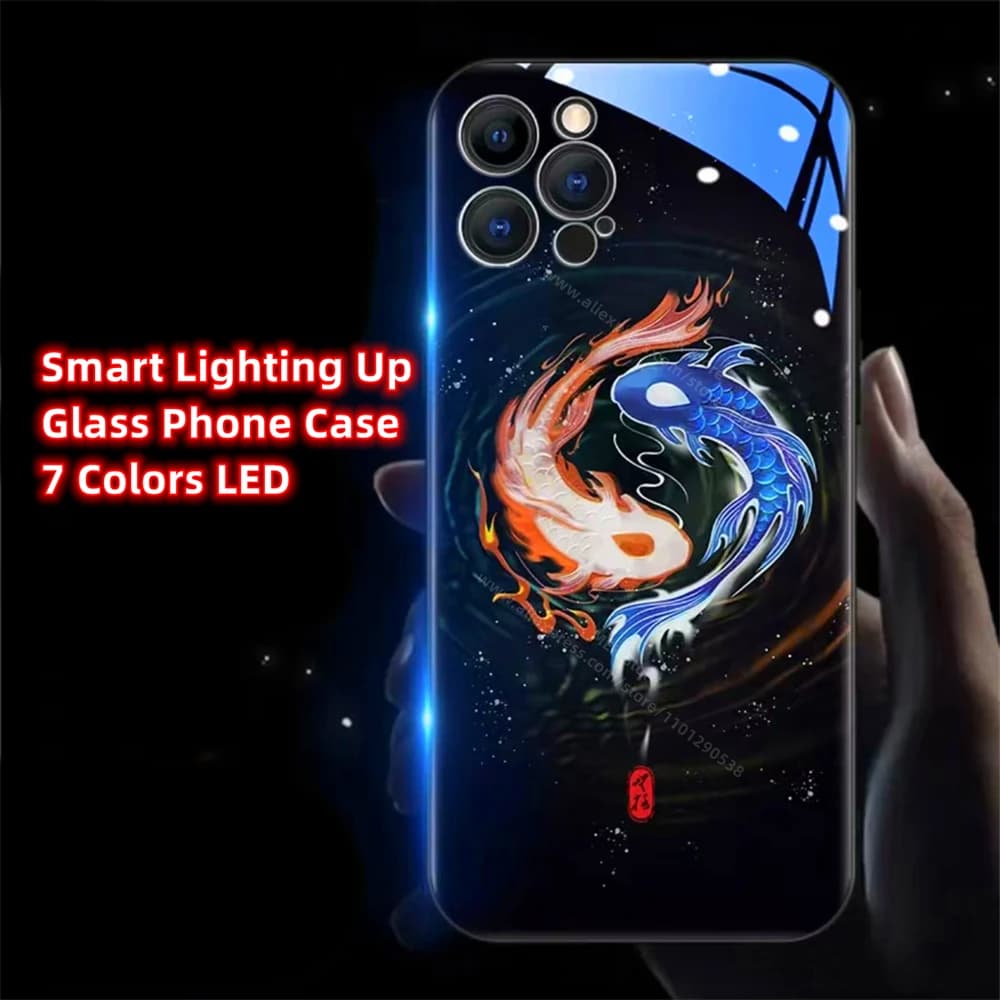 Tai Chi Koi Carp Pattern Led Light Phone Case Call Flash Glitter Cover For Samsung S25 S24 S23 S22 S21 S20 FE Note 20 Plus Ultra