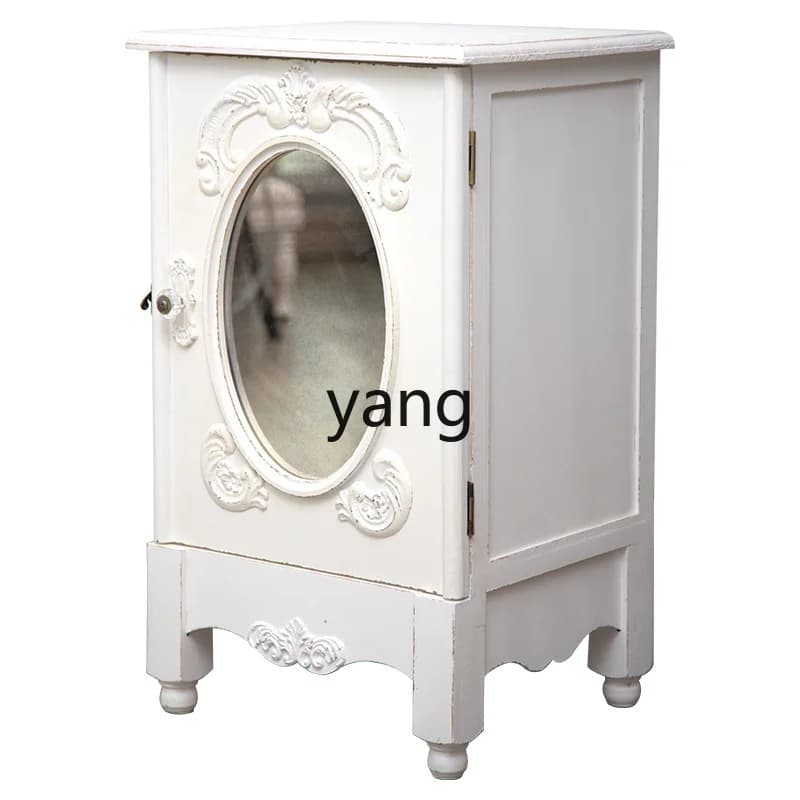 LMM French retro narrow bedside table old carved side cabinet bedroom solid wood creative