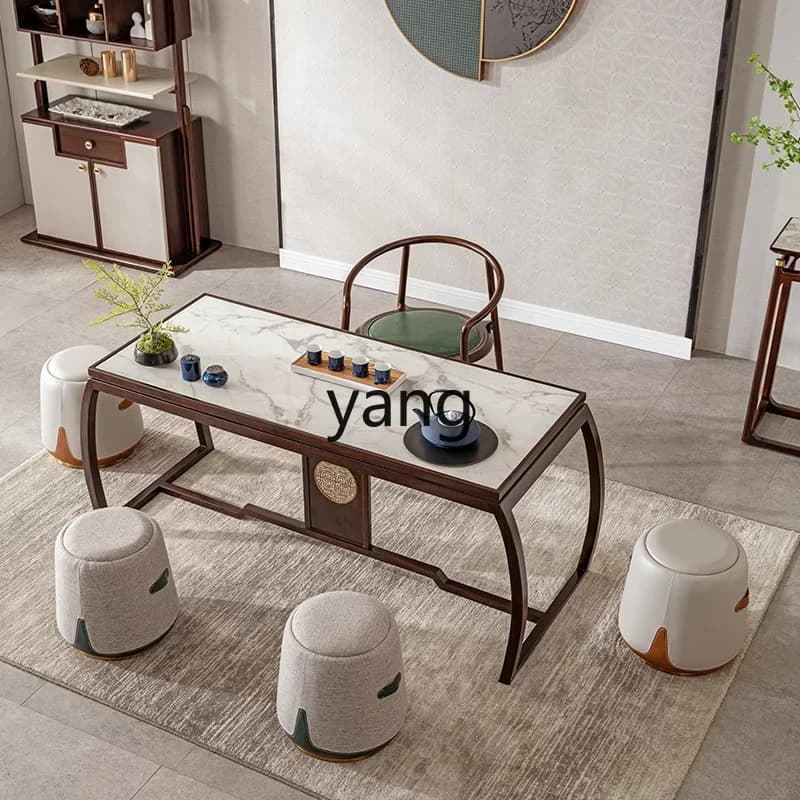 LMM New Chinese Ebony Tea Table Solid Wood Marble Tea Table Tea Room Furniture