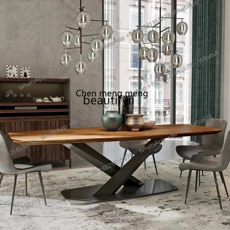cn8617 ss ss 8617 Nordic walnut color dining table and chair combination rectangular creative designer home light luxury