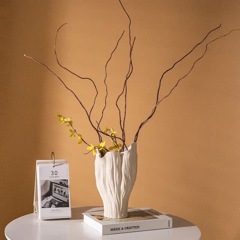 X20Ceramic Vase Irregular Folded Paths Abstract Ceramic Crafts Flower Vase Flower Arrangement Accessories Home Decoration