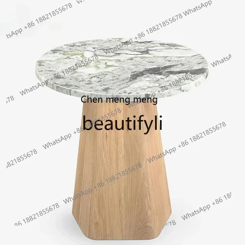 182Q Italian minimalist natural marble solid wood coffee table designer light luxury high-end edge table