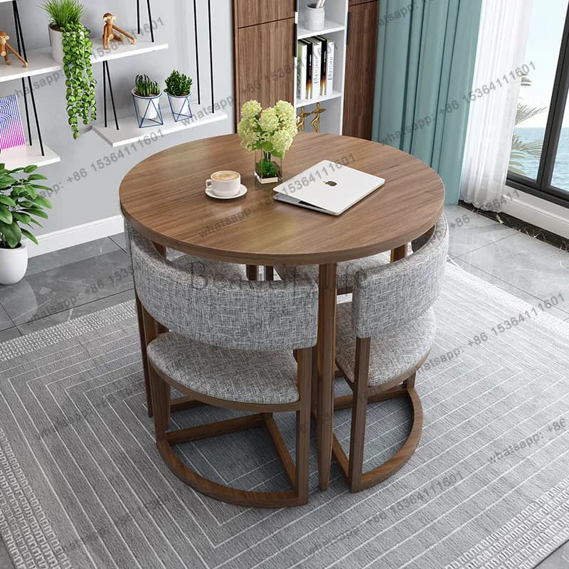 Wood Table Round Mobile Dining Tables Set Kitchen 4 Chairs Center Wood Table Extendable Luxury
