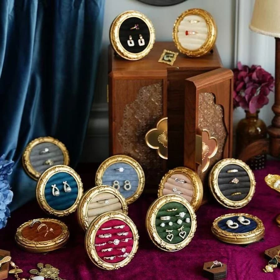 1PC Gold Frame Velvet Jewelry Display Tray Ring Earring Holder Wedding Gift Home Storage Elegant Anti-scratch Velvet Lining