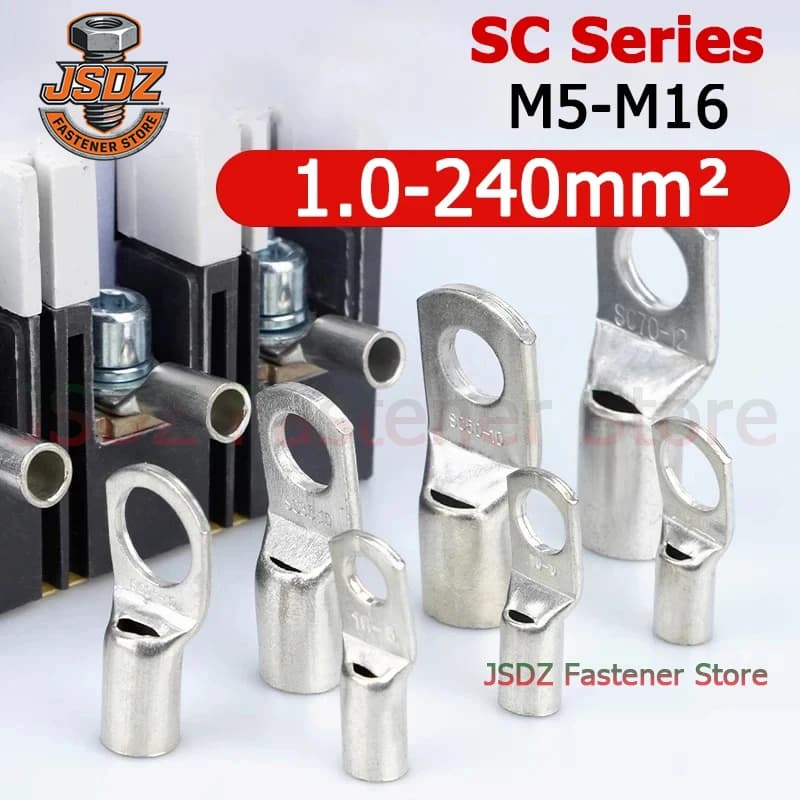 1-50pcs SC-1.5 2.5 4 6 10 16 25 35 50 70 95 120 150 185 240 Wire Nose Copper Terminals Battery Cable Lugs M5 M6 M8 M10 M12M14M16