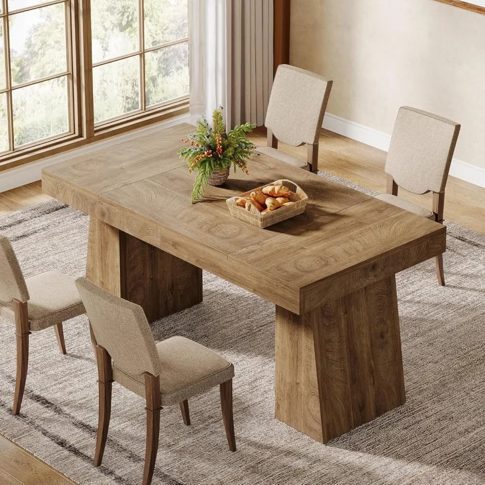 55-Inch Dining Table for 4-6, Rectangular Dining Room Table with Sturdy Legs, Wood Kitchen Dinner Table