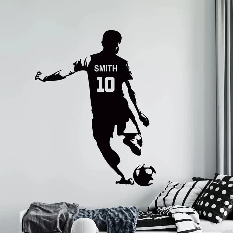 Personalized Soccer Player Name and Number Wall Sticker Vinyl Art Home Decor Kids Boys Room Teens Bedroom Football Decals 3N02