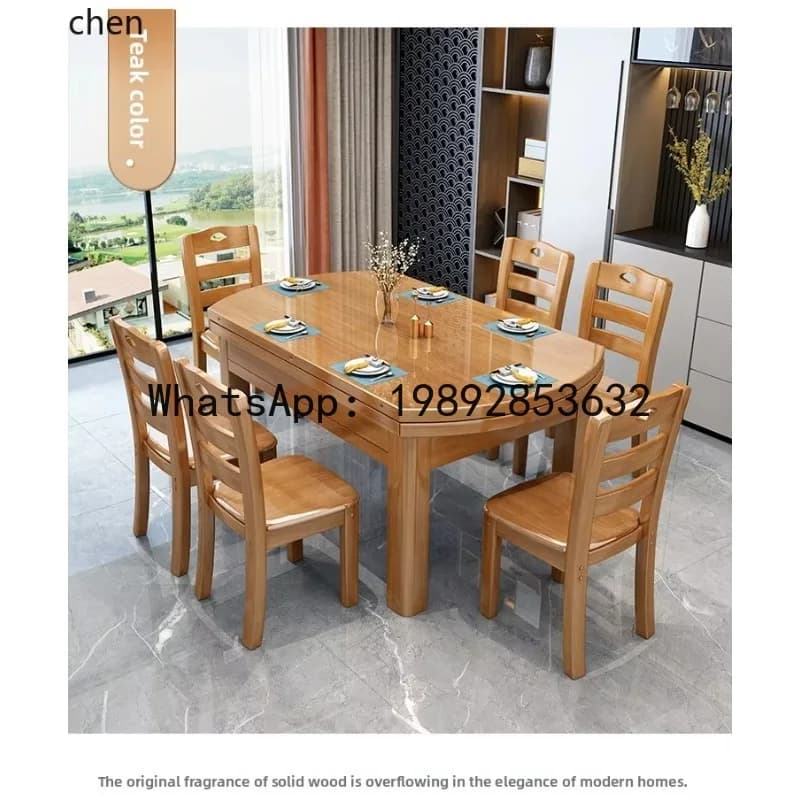 X7 Solid Wood Dining Table and Chair Set for Small Apartments, Extendable and Foldable Square and Round Dining Table
