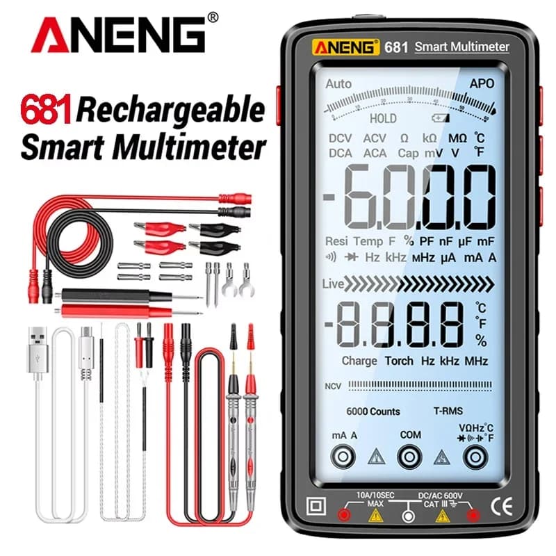 ANENG 681 Digital Multimeter Rechargable  Professional Non-contact Voltage Tester AC/DC Voltage Meter LCD Screen Current Tester