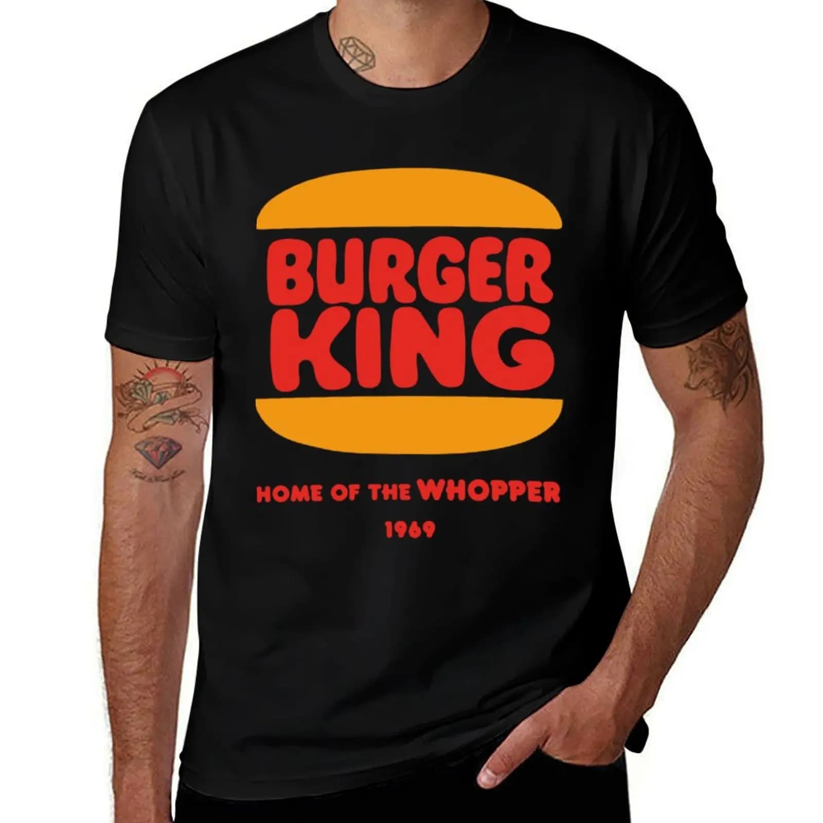 Vintage 70s, 80s, 90s, Burger King Home Of The Whopper 1969 Logo T-Shirt funny t shirts cotton t shirt for man