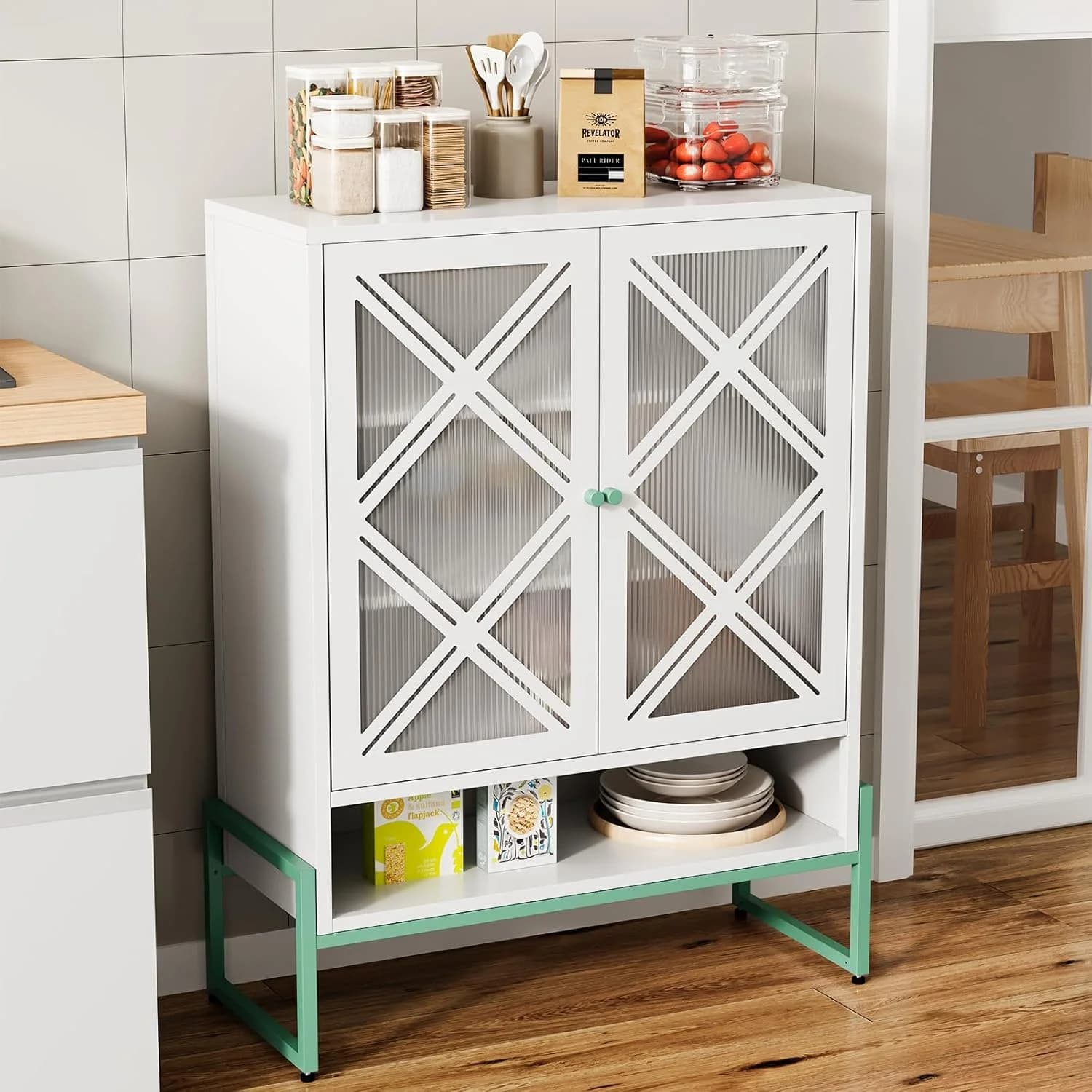 Metal Storage Cabinet Buffets Sideboard 42" Height, Adjustable Shelves Shoe Living Room, Dining Room, Bathroom
