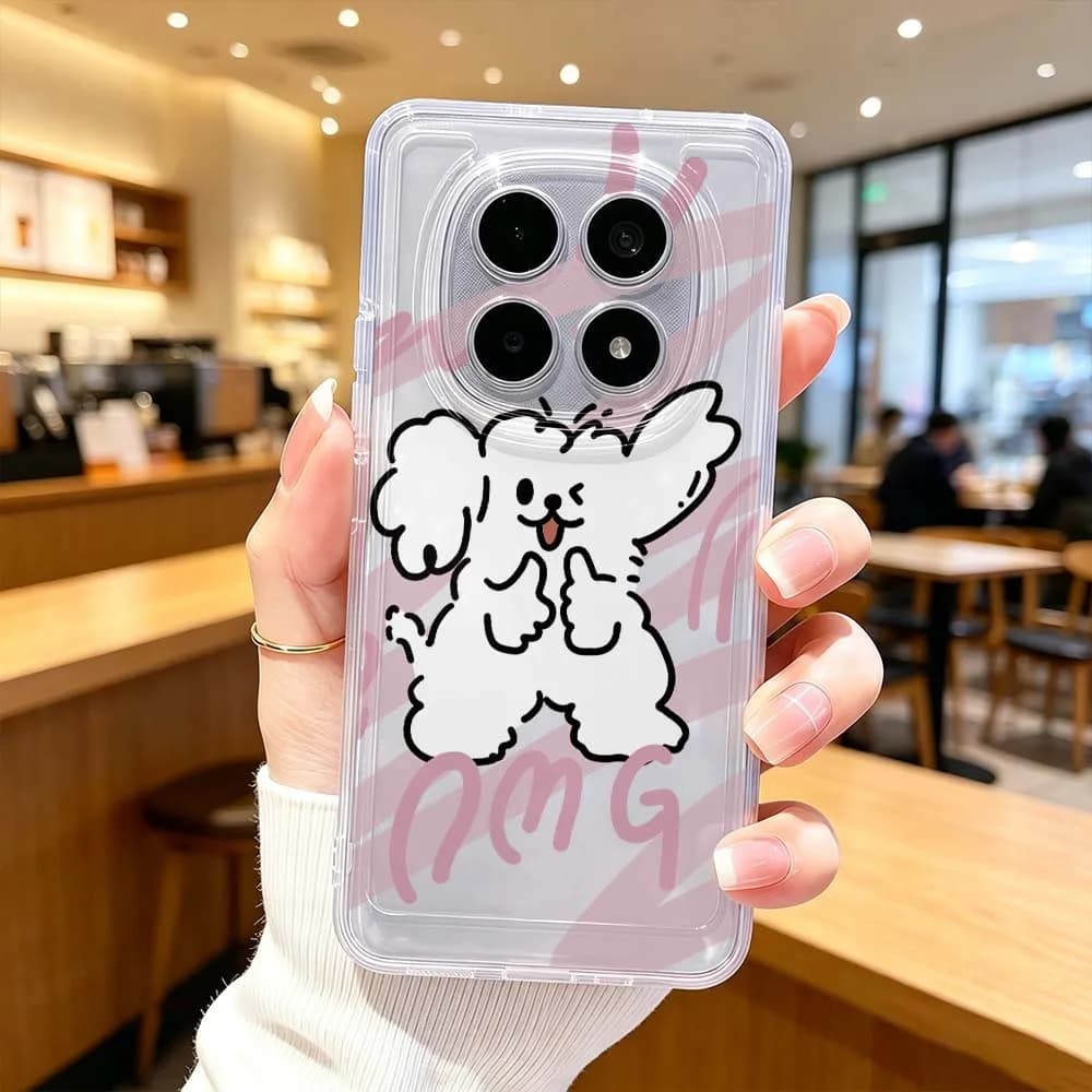 Cartoon White Poodle Puppy Phone Case For Xiaomi POCO X7 X6 X5 F7 F6 F5 F4 M8 M6 C85 C71 Pro Protective Transparent Cover